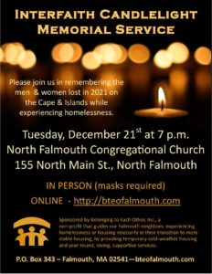 Poster announcing memorial service for people without homes who died during 2021